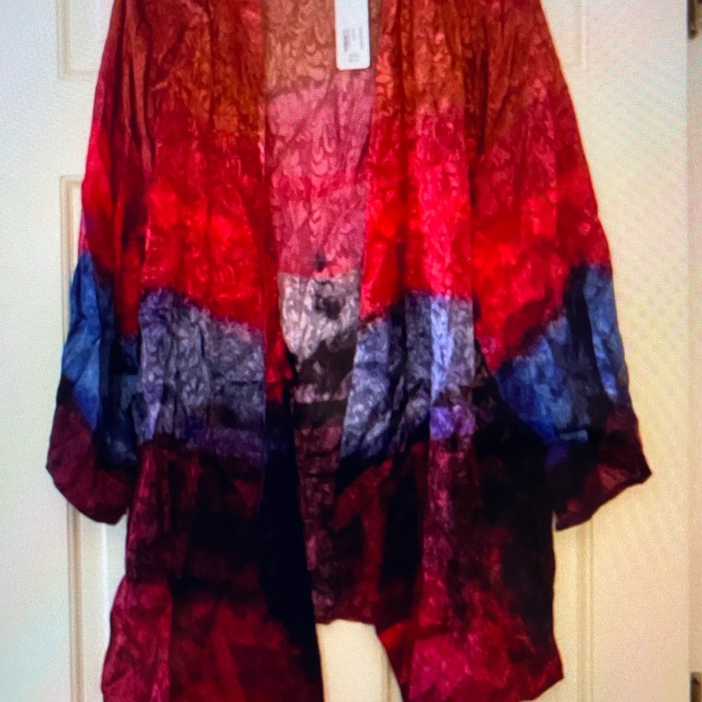 Soft Surroundings Alamkara Topper Kimono Top Red Blue Plus Size 2X NWT